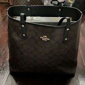 Coach tote bag black & brown coach logo 2 way use